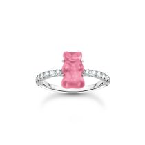 Thomas Sabo TR2459-052-9-54 Silberner Ring mit pinkfarbenem Goldbären und Zirkonia Damen