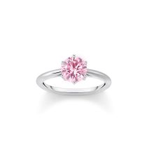 Thomas Sabo TR2474-051-9-56 Silberner Ring mit Pinkfarbenem Stein im Brillantschliff Damen